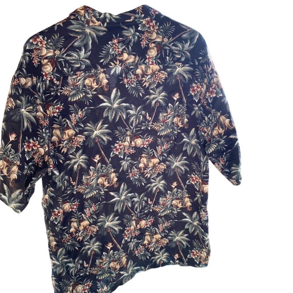 Campia Moda Button Down Tropical Scooter Print Shirt Men XL Black‎